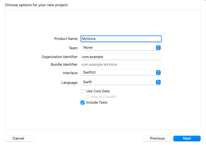 Xcodeプロジェクト名のセットアップ