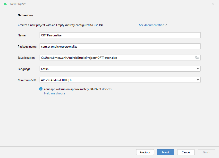 Android Studioセットアップ - プロジェクト名
